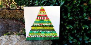 Gelli printing Christmas tree on 8x10 canvas