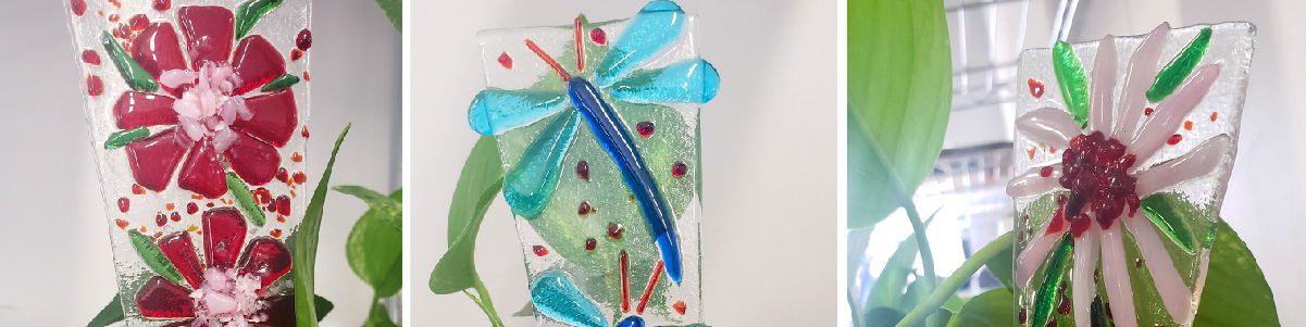 fused glass garden stakes