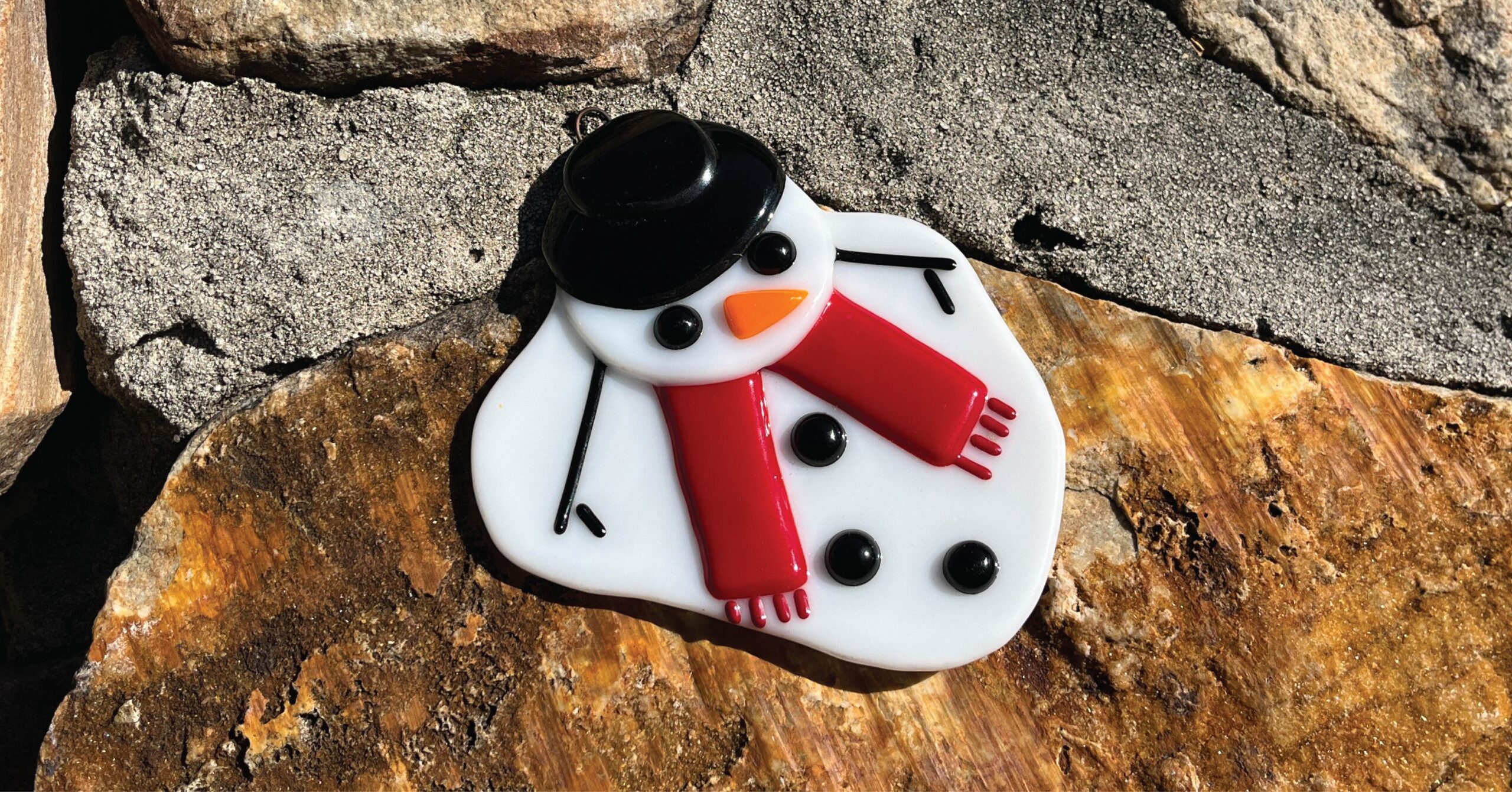 fused glass melting snowman