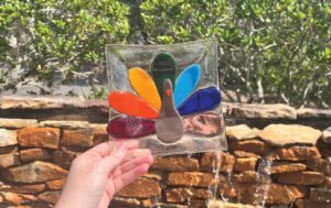 colorful turkey made of fused glass