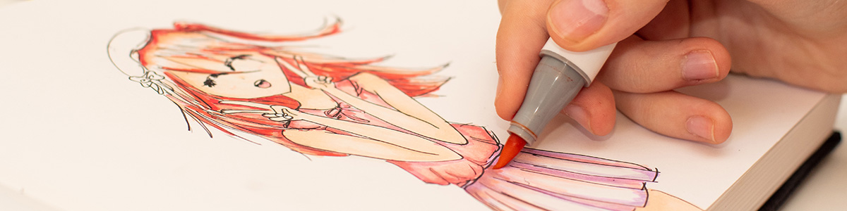 student drawing a comic-manga image