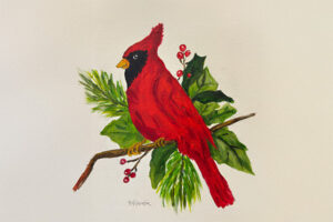 red cardinal bird on a beige linen background