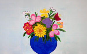 a bouquet of colorful flowers painted with acrylics
