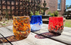 hand-blown stemless wine glasses