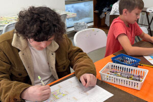 youth art students drawing in class