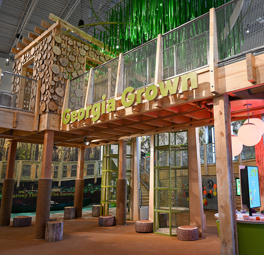 giant trees and treehouses make up the play area in the Georgia Grown exhibit in the imagination station